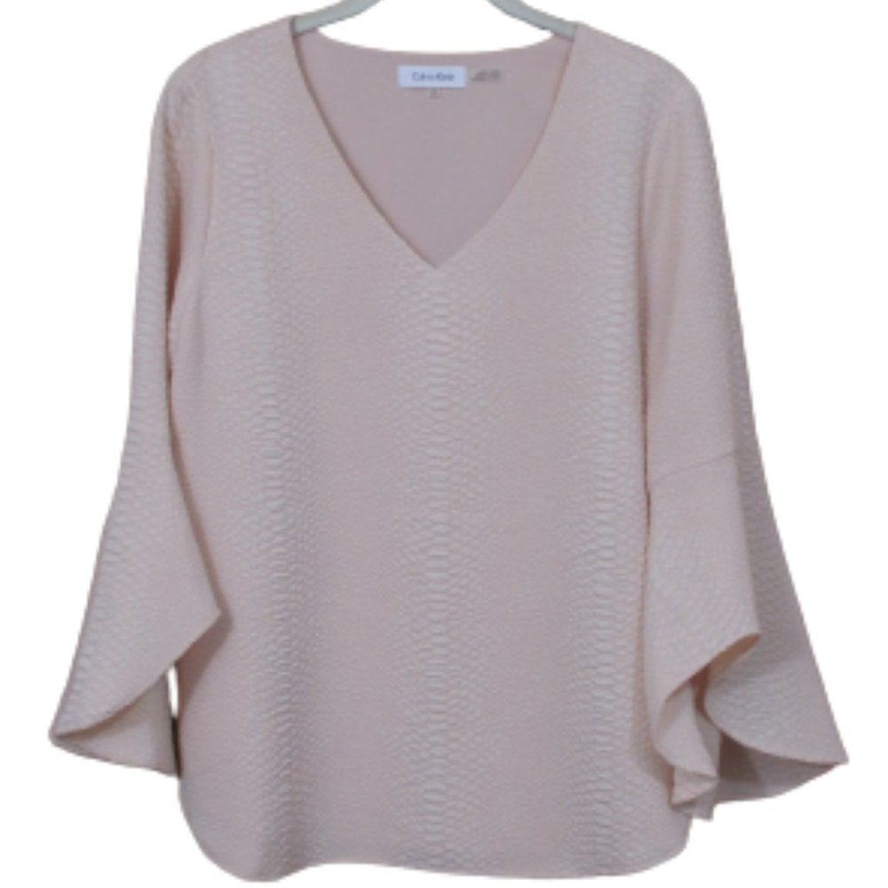 (5/$20) Calvin Klein Textured Bell Sleeve Tunic Blouse M